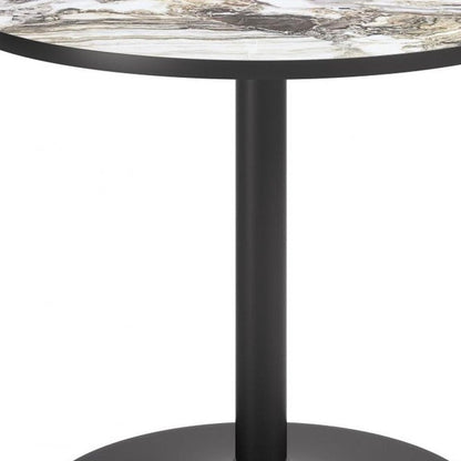 36" Black And Gold Faux Marble And Steel Pedestal Base Round Top Dining Table HomeRoots