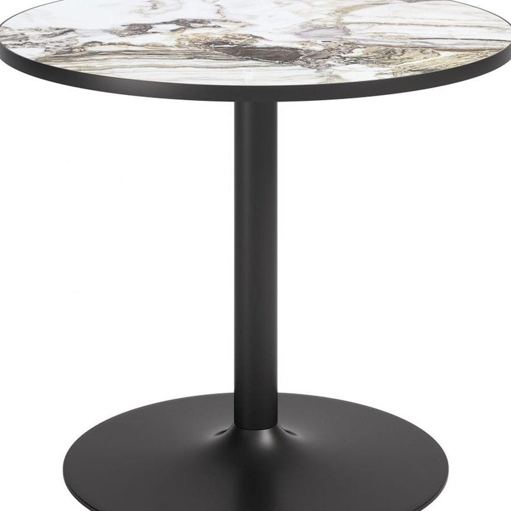 36" Black And Gold Faux Marble And Steel Pedestal Base Round Top Dining Table — view 15