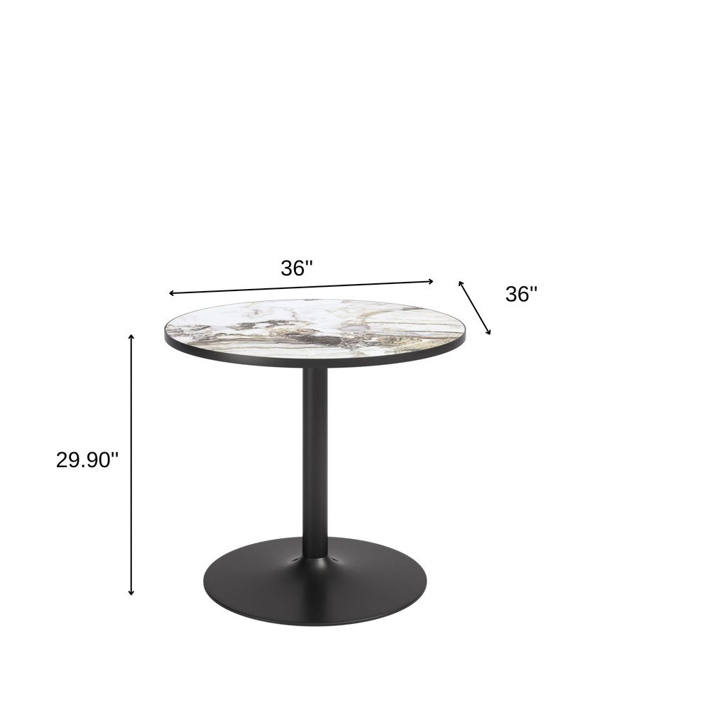 36" Black And Gold Faux Marble And Steel Pedestal Base Round Top Dining Table — view 16