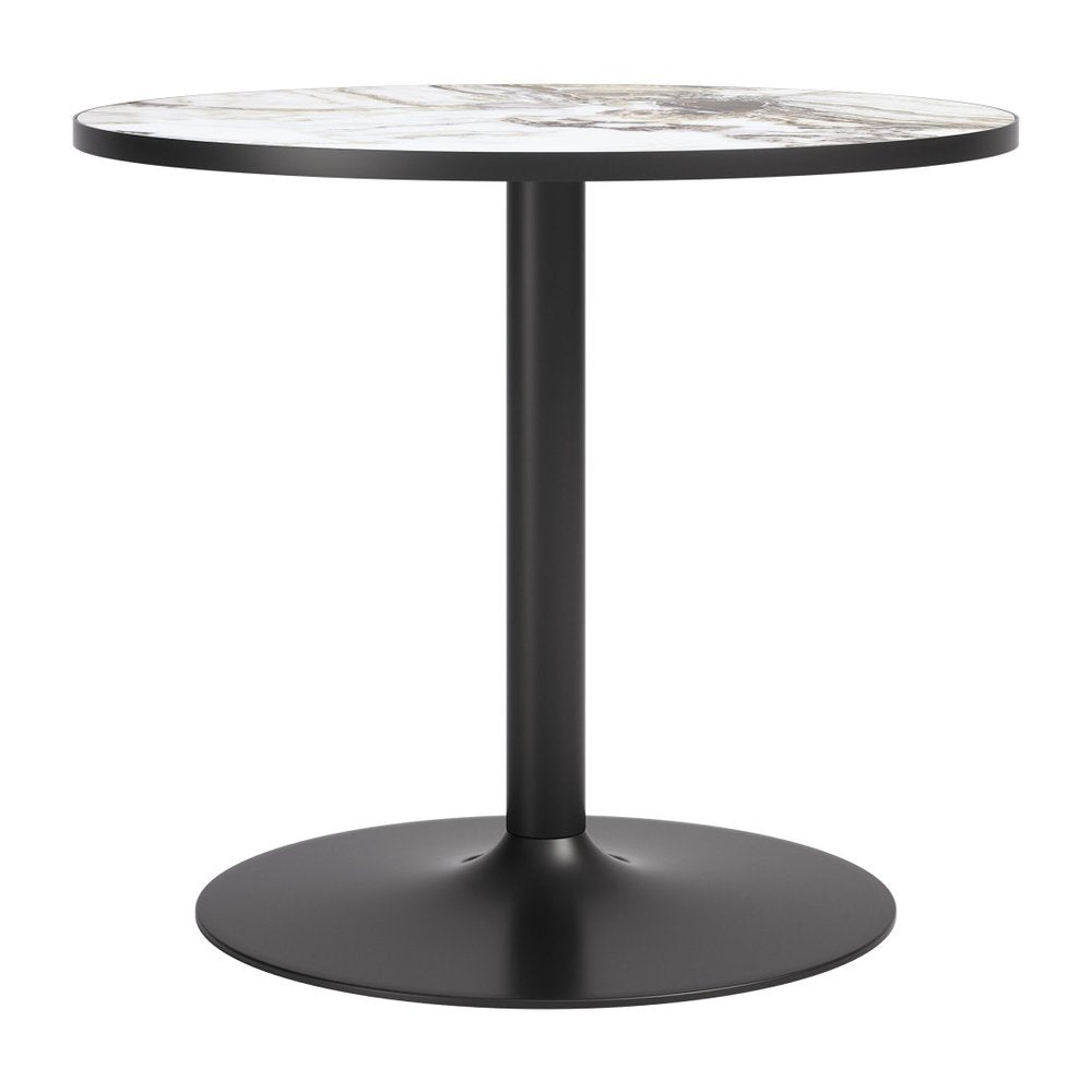36" Gray And Black Faux Marble And Steel Pedestal Base Round Top Dining Table — view 14