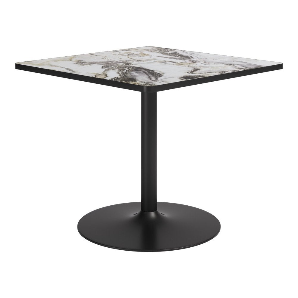 36" Gray And Black Faux Marble And Steel Pedestal Base Square Dining Table HomeRoots