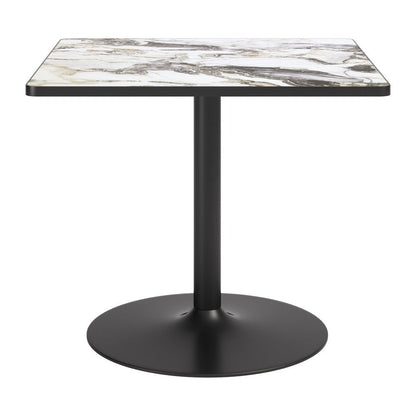 36" Gray And Black Faux Marble And Steel Pedestal Base Square Dining Table HomeRoots