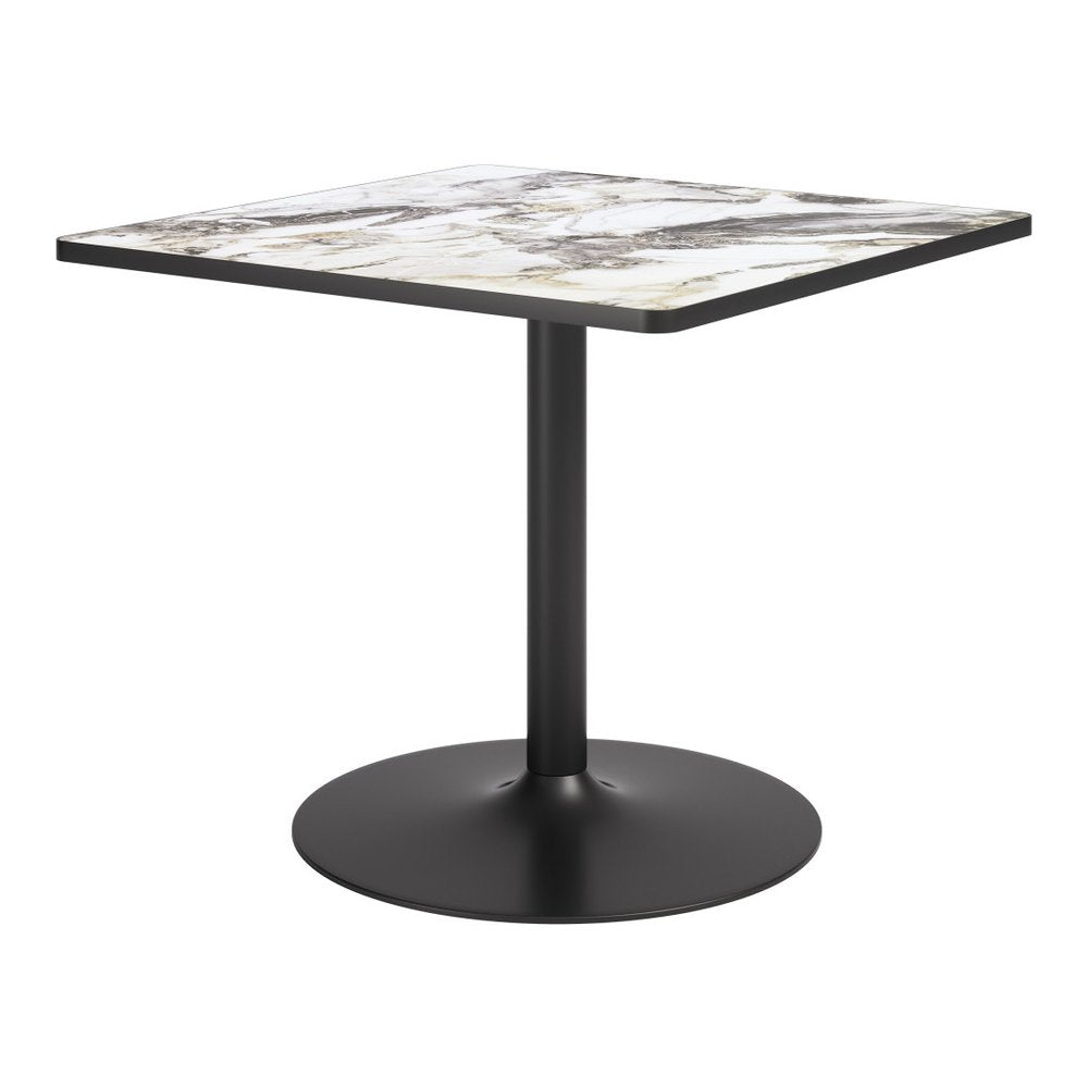 36" Black And Gold Faux Marble And Steel Pedestal Base Square Dining Table — view 7