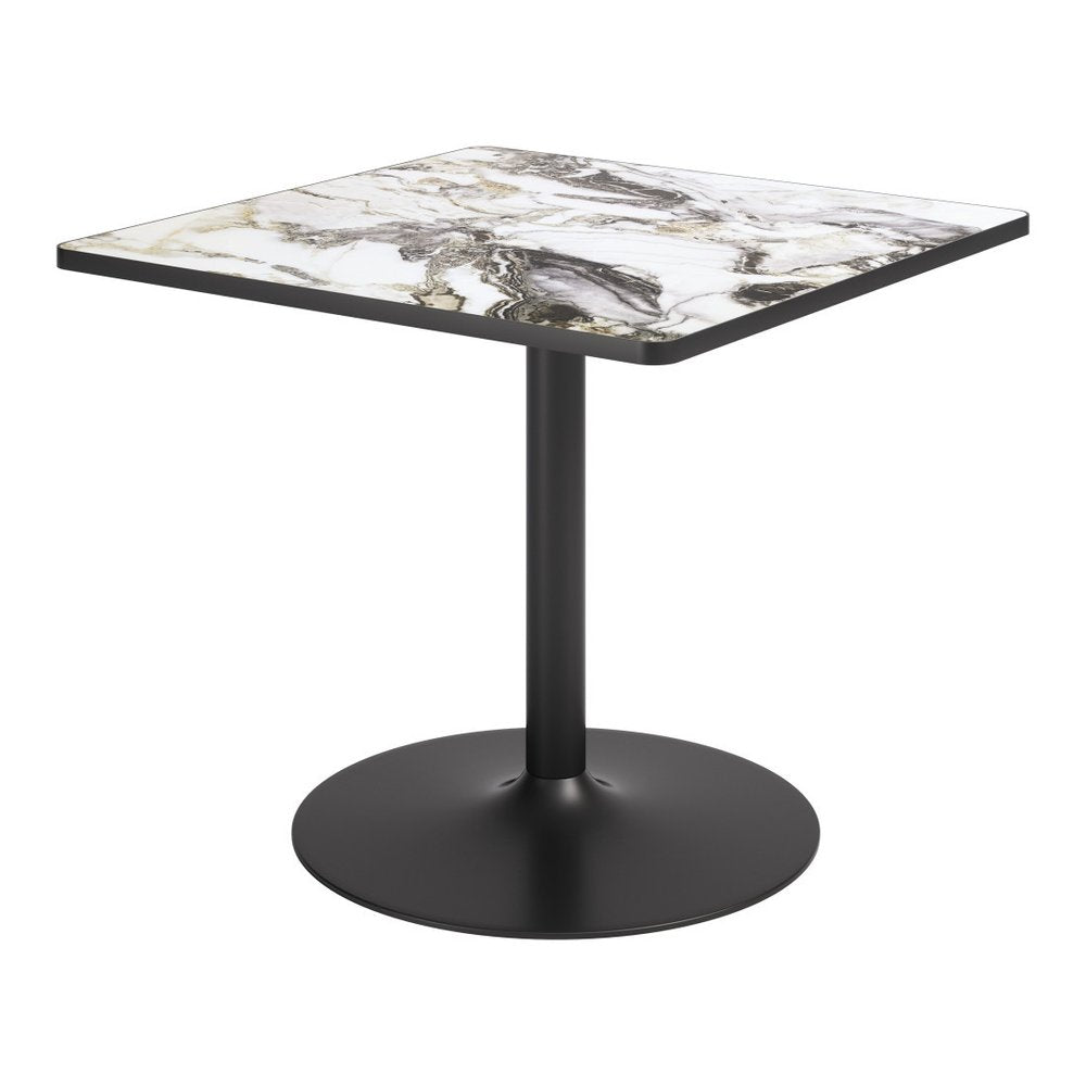 36" Gray And Black Faux Marble And Steel Pedestal Base Square Dining Table HomeRoots