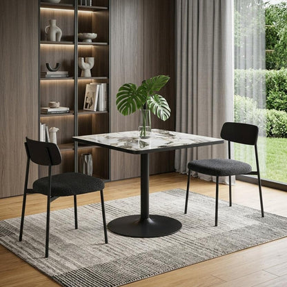 36" Black And Gold Faux Marble And Steel Pedestal Base Square Dining Table