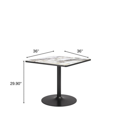 36" Gray And Black Faux Marble And Steel Pedestal Base Square Dining Table HomeRoots