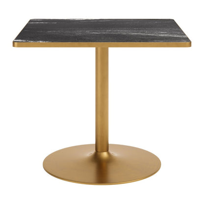36" Gray And Black Faux Marble And Steel Pedestal Base Square Dining Table HomeRoots