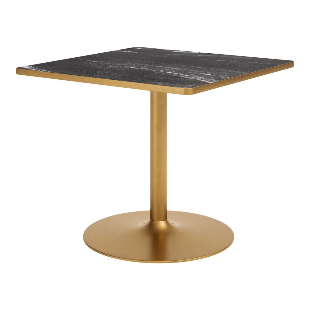 36" Gray And Black Faux Marble And Steel Pedestal Base Square Dining Table HomeRoots
