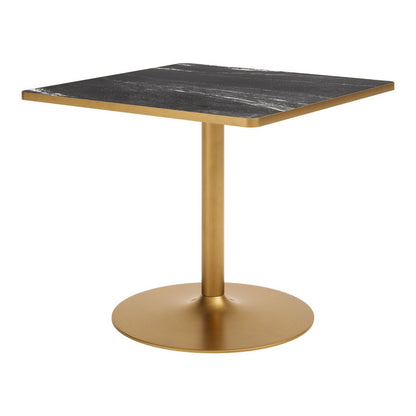 36" Gray And Black Faux Marble And Steel Pedestal Base Square Dining Table HomeRoots