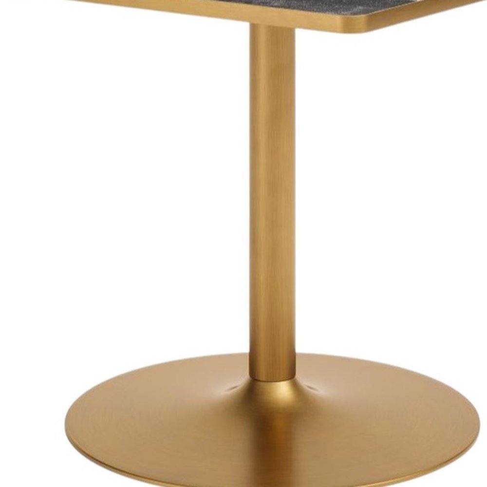 36" Gray And Black Faux Marble And Steel Pedestal Base Square Dining Table HomeRoots