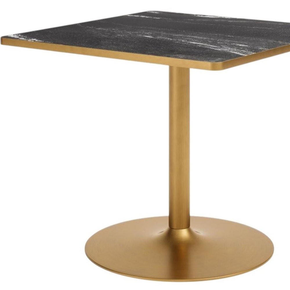 36" Gray And Black Faux Marble And Steel Pedestal Base Square Dining Table — view 17