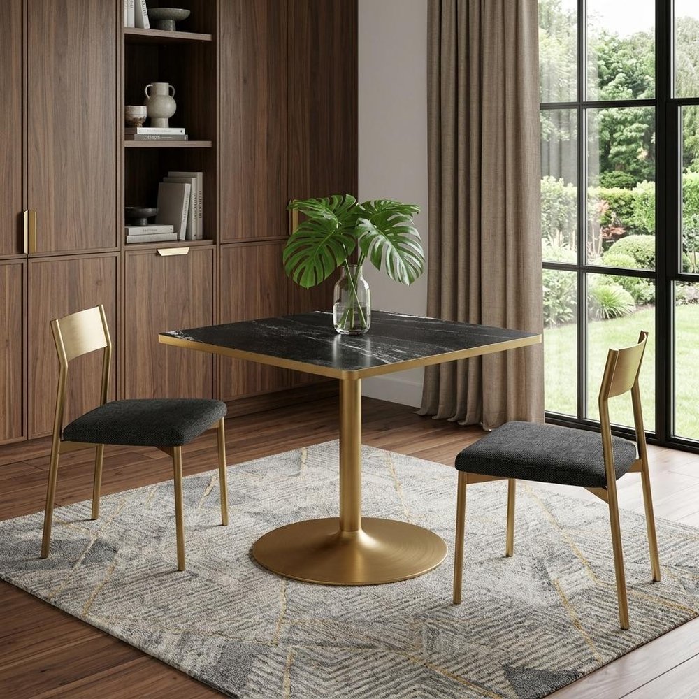 36" Gray And Black Faux Marble And Steel Pedestal Base Square Dining Table — view 11