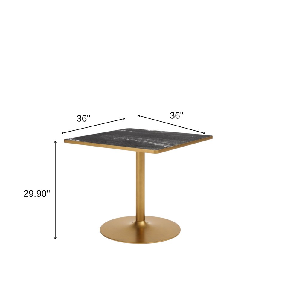 36" Gray And Black Faux Marble And Steel Pedestal Base Square Dining Table — view 19