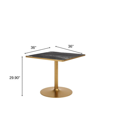 36" Gray And Black Faux Marble And Steel Pedestal Base Square Dining Table HomeRoots