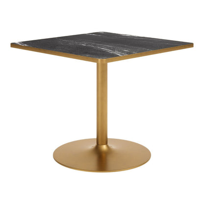36" Gray And Black Faux Marble And Steel Pedestal Base Square Dining Table HomeRoots