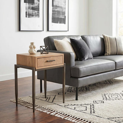 25" Natural and Bronze Wood and Steel End Table With Drawer HomeRoots