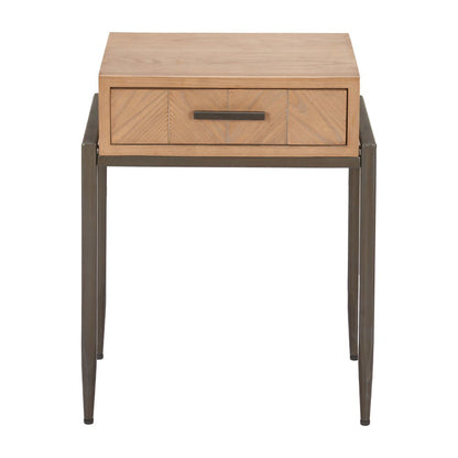 25" Natural and Bronze Wood and Steel End Table With Drawer HomeRoots