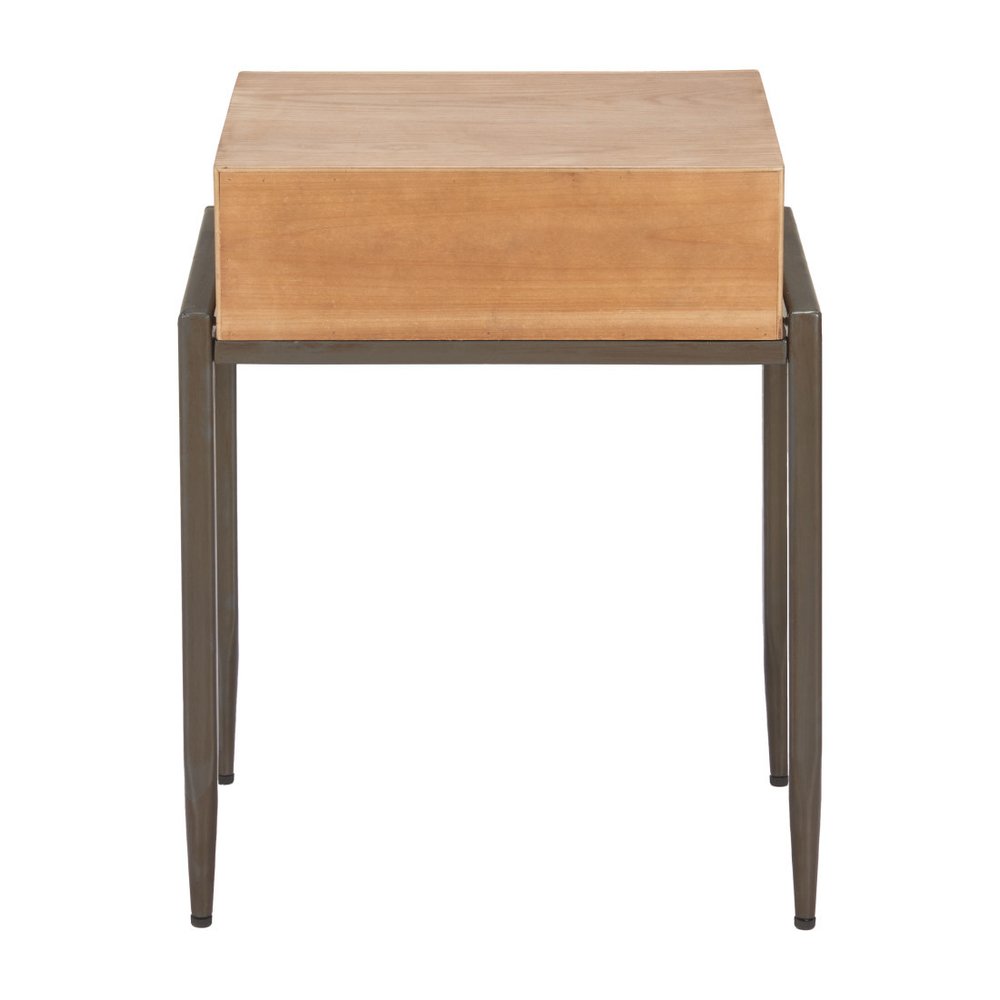 25" Natural and Bronze Wood and Steel End Table With Drawer HomeRoots