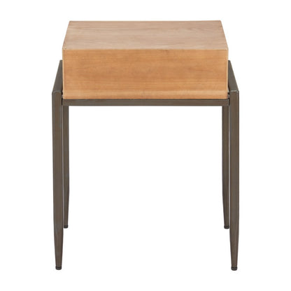 25" Natural and Bronze Wood and Steel End Table With Drawer HomeRoots