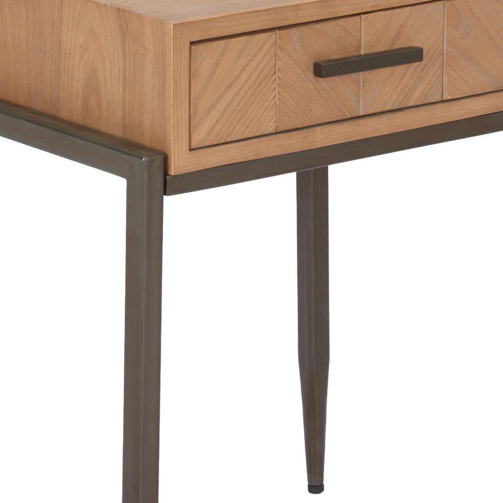 25" Natural and Bronze Wood and Steel End Table With Drawer HomeRoots