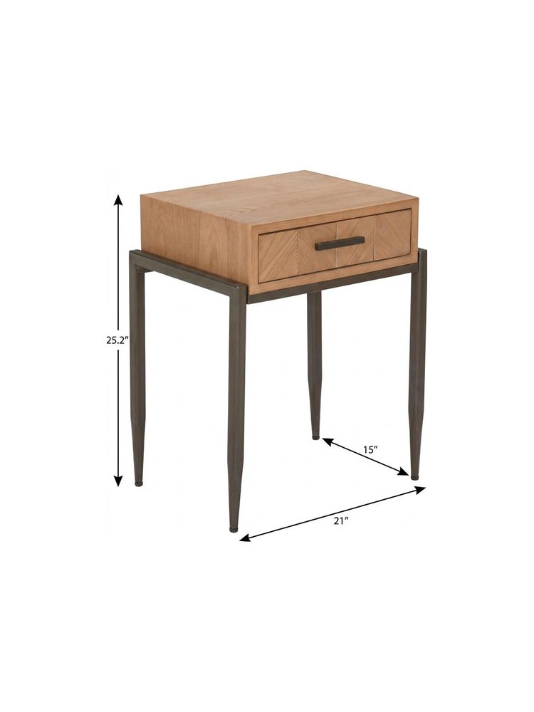 25" Natural and Bronze Wood and Steel End Table With Drawer — view 10