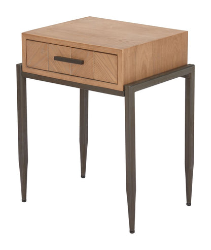 25" Natural and Bronze Wood and Steel End Table With Drawer HomeRoots