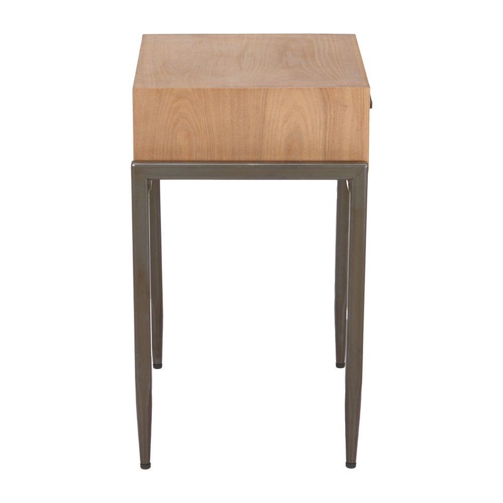 25" Natural and Bronze Wood and Steel End Table With Drawer — view 6