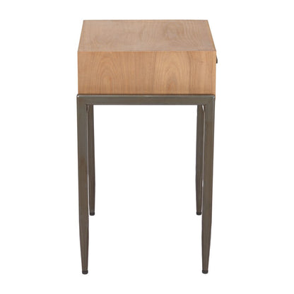 25" Natural and Bronze Wood and Steel End Table With Drawer HomeRoots