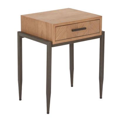 25" Natural and Bronze Wood and Steel End Table With Drawer HomeRoots