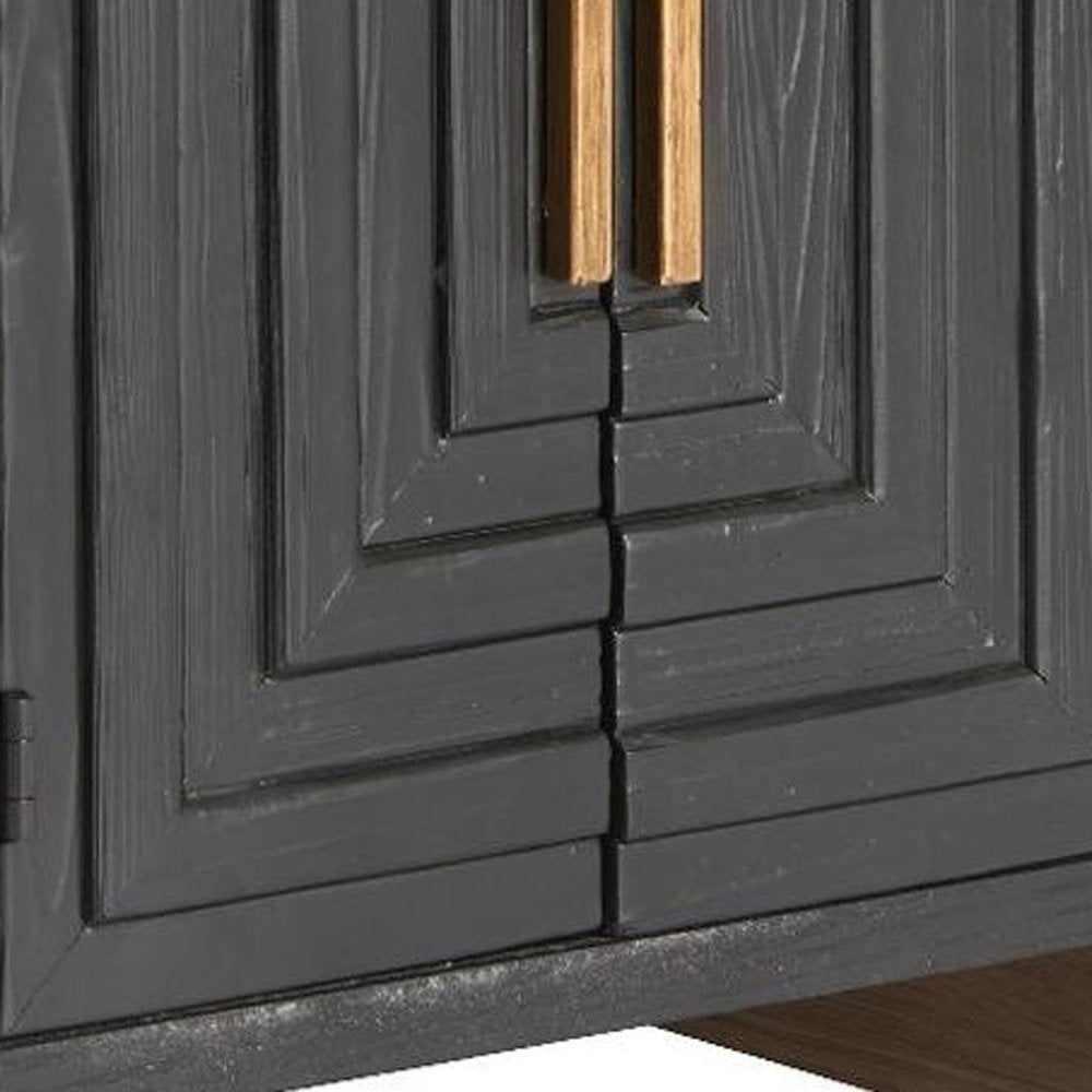 25" Black and Brown Distressed Wood Frame End Table With Two Shelves — view 8