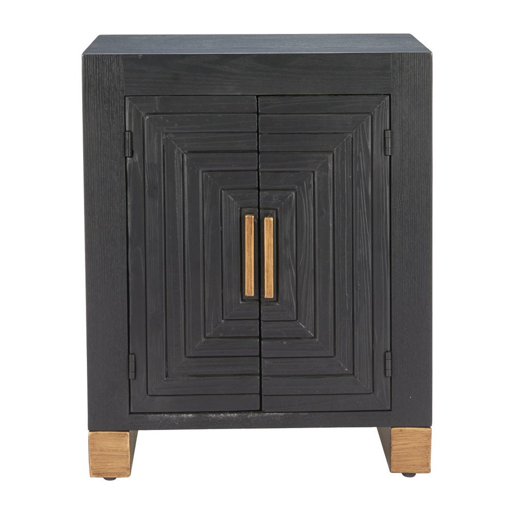 25" Black and Brown Distressed Wood Frame End Table With Two Shelves — view 6
