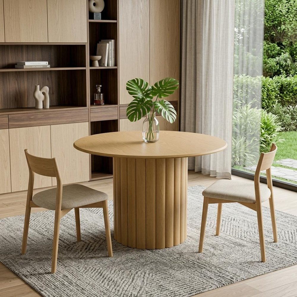 46" Natural Solid Wood Pedestal Base Round Top Dining Table — view 8