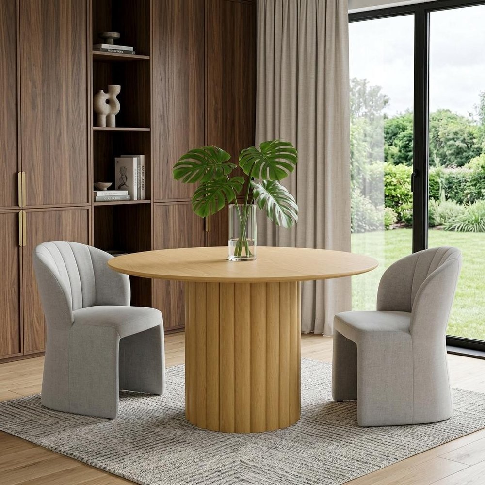 52" Natural Solid Wood Pedestal Base Round Top Dining Table — view 1