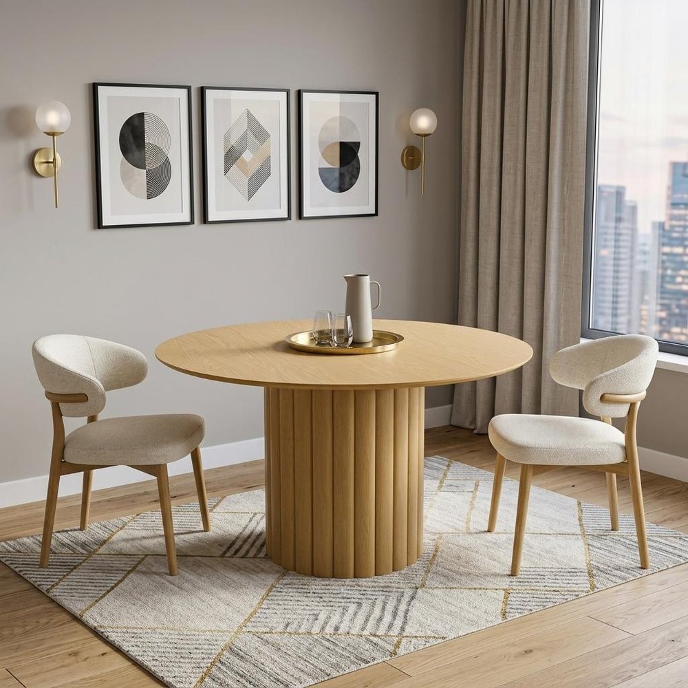 52" Natural Solid Wood Pedestal Base Round Top Dining Table — view 8