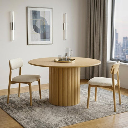 52" Natural Solid Wood Pedestal Base Round Top Dining Table