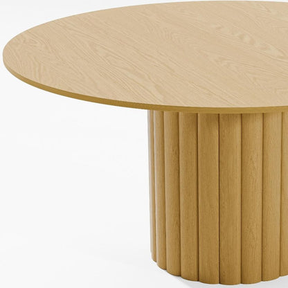 60" Natural Solid Wood Pedestal Base Round Top Dining Table HomeRoots