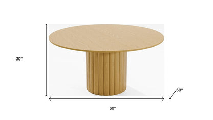 60" Natural Solid Wood Pedestal Base Round Top Dining Table HomeRoots