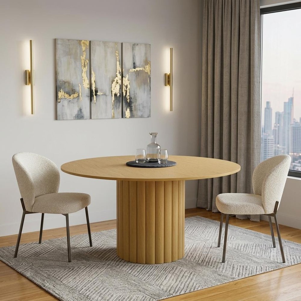60" Natural Solid Wood Pedestal Base Round Top Dining Table — view 1
