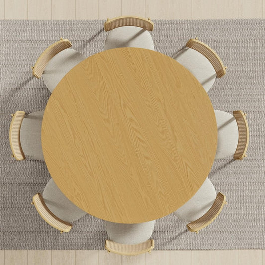60" Natural Solid Wood Pedestal Base Round Top Dining Table