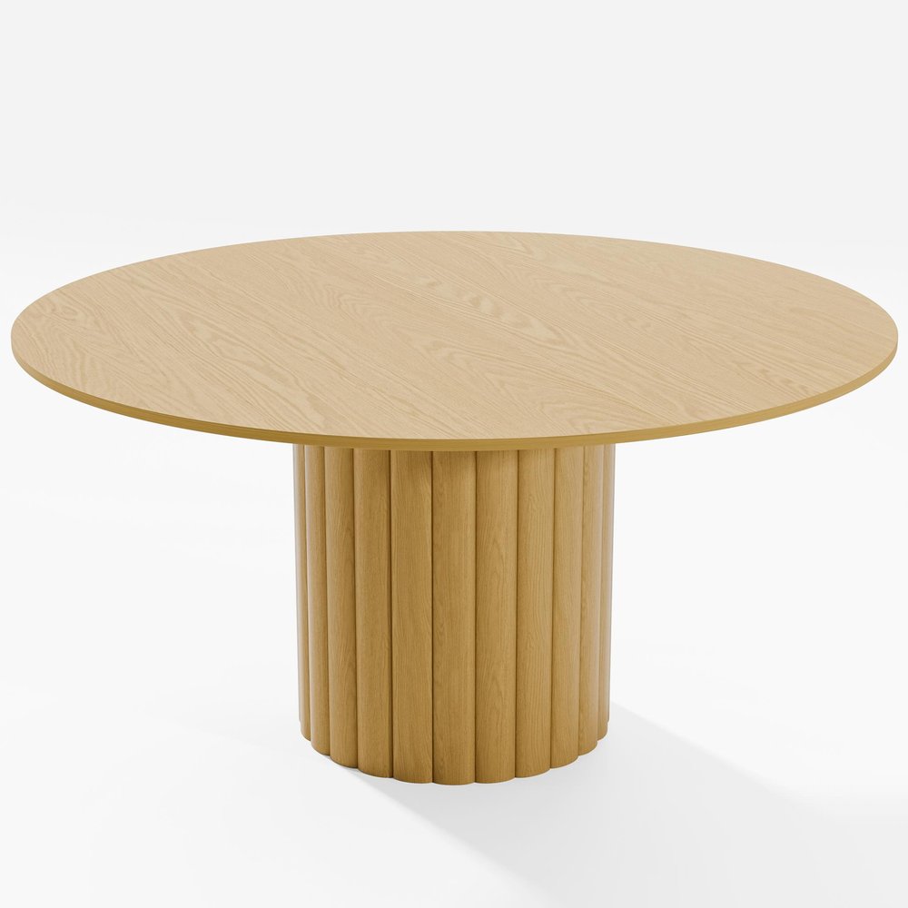 60" Natural Solid Wood Pedestal Base Round Top Dining Table — view 4