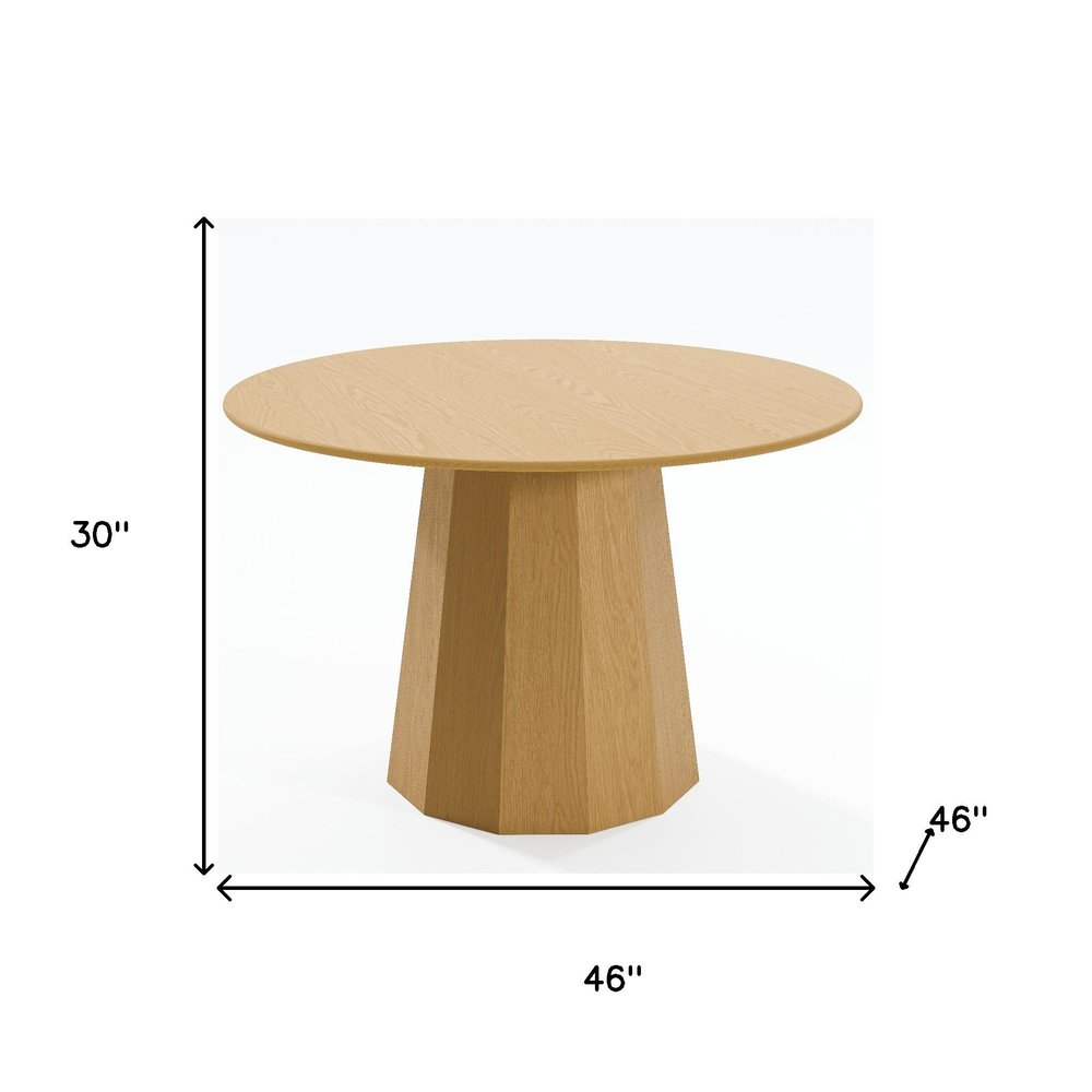 46" Oak Wood Pedestal Base Round Top Dining Table — view 8