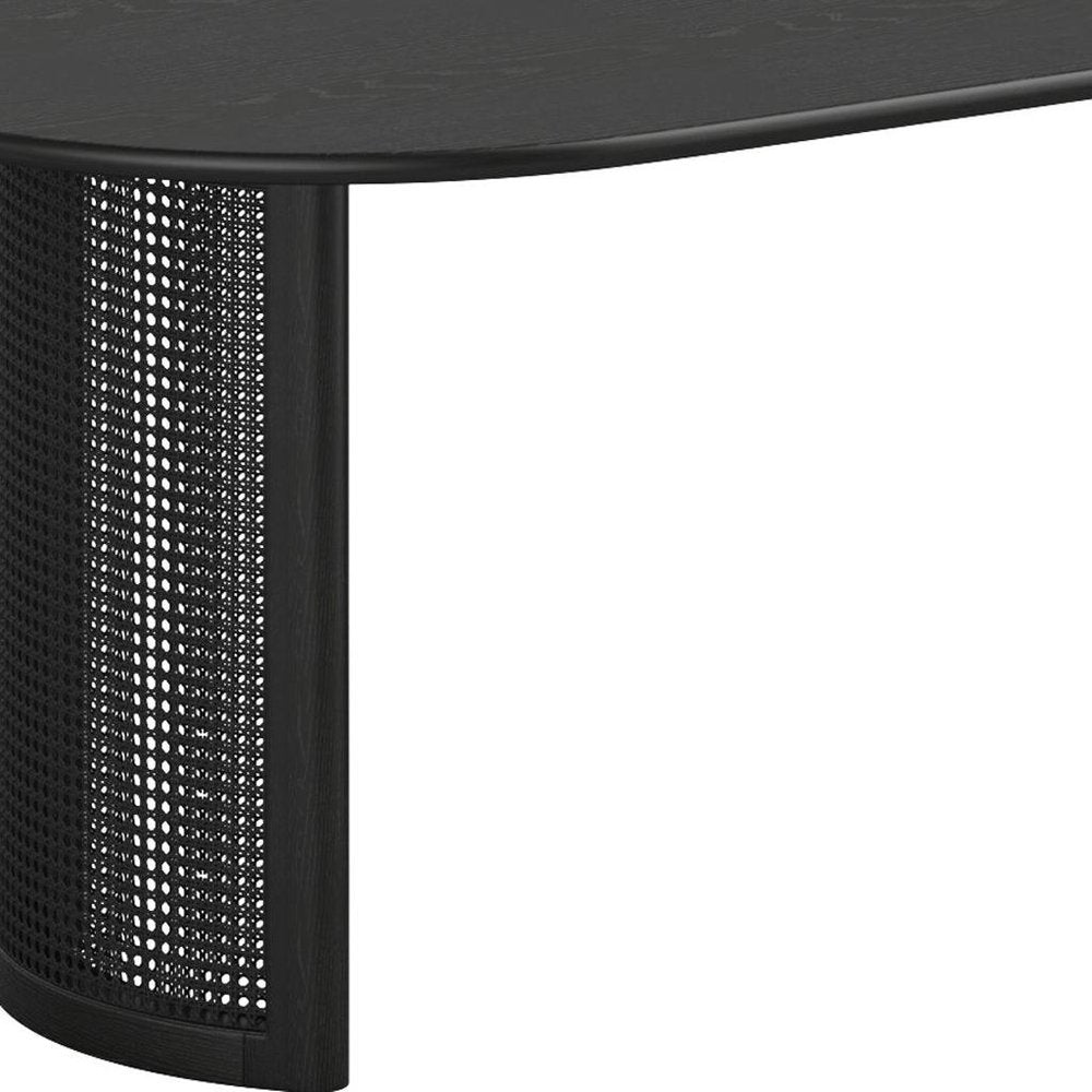 79" Black Solid Wood With Rattan Double Pedestal Base Oval Dining Table — view 3