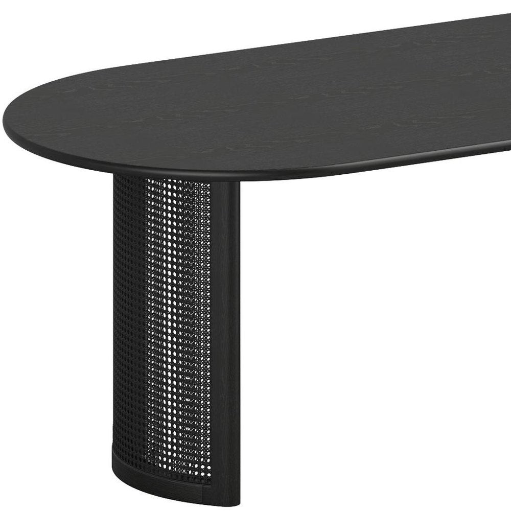 79" Black Solid Wood With Rattan Double Pedestal Base Oval Dining Table — view 4
