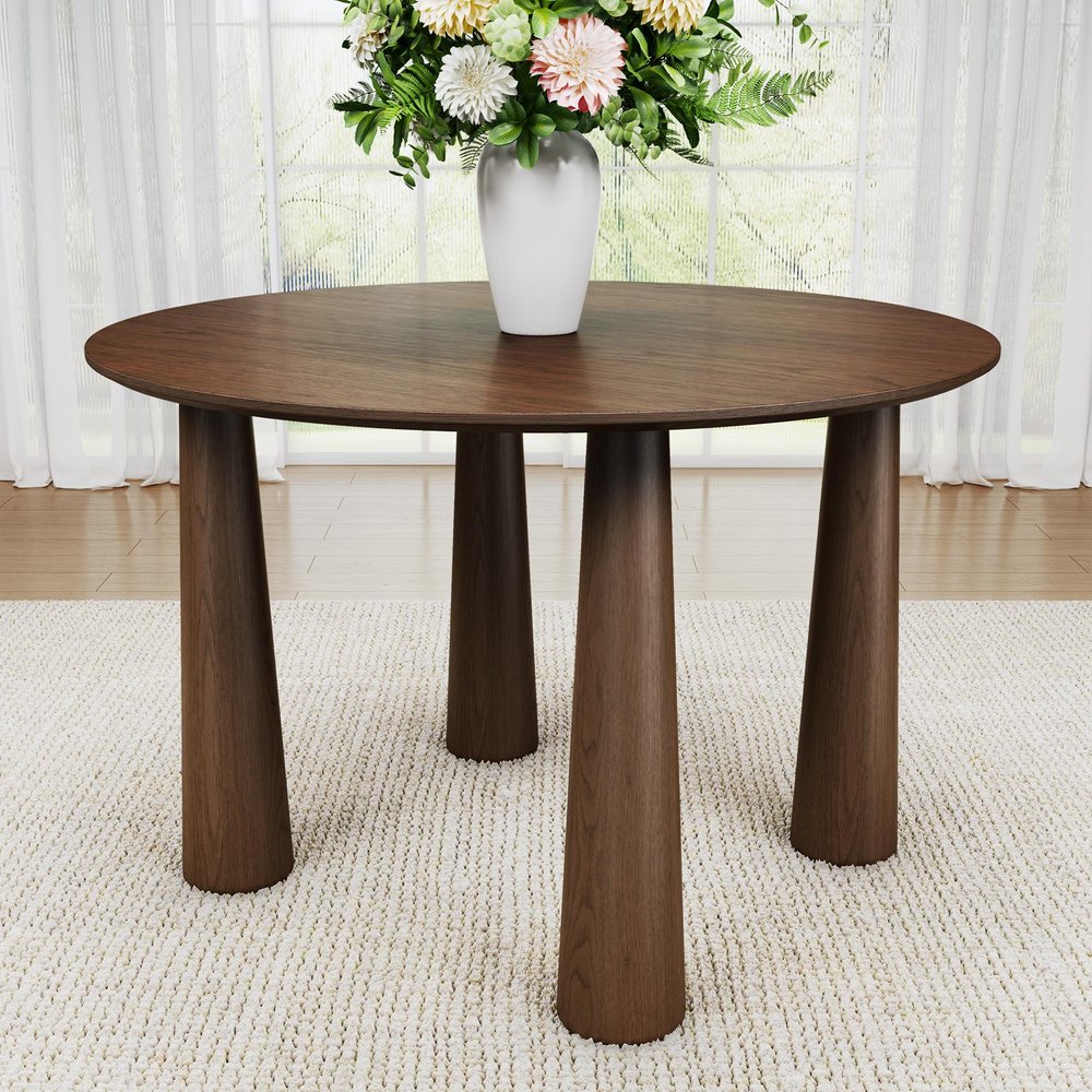 59" Walnut Wood Round Top Dining Table — view 1