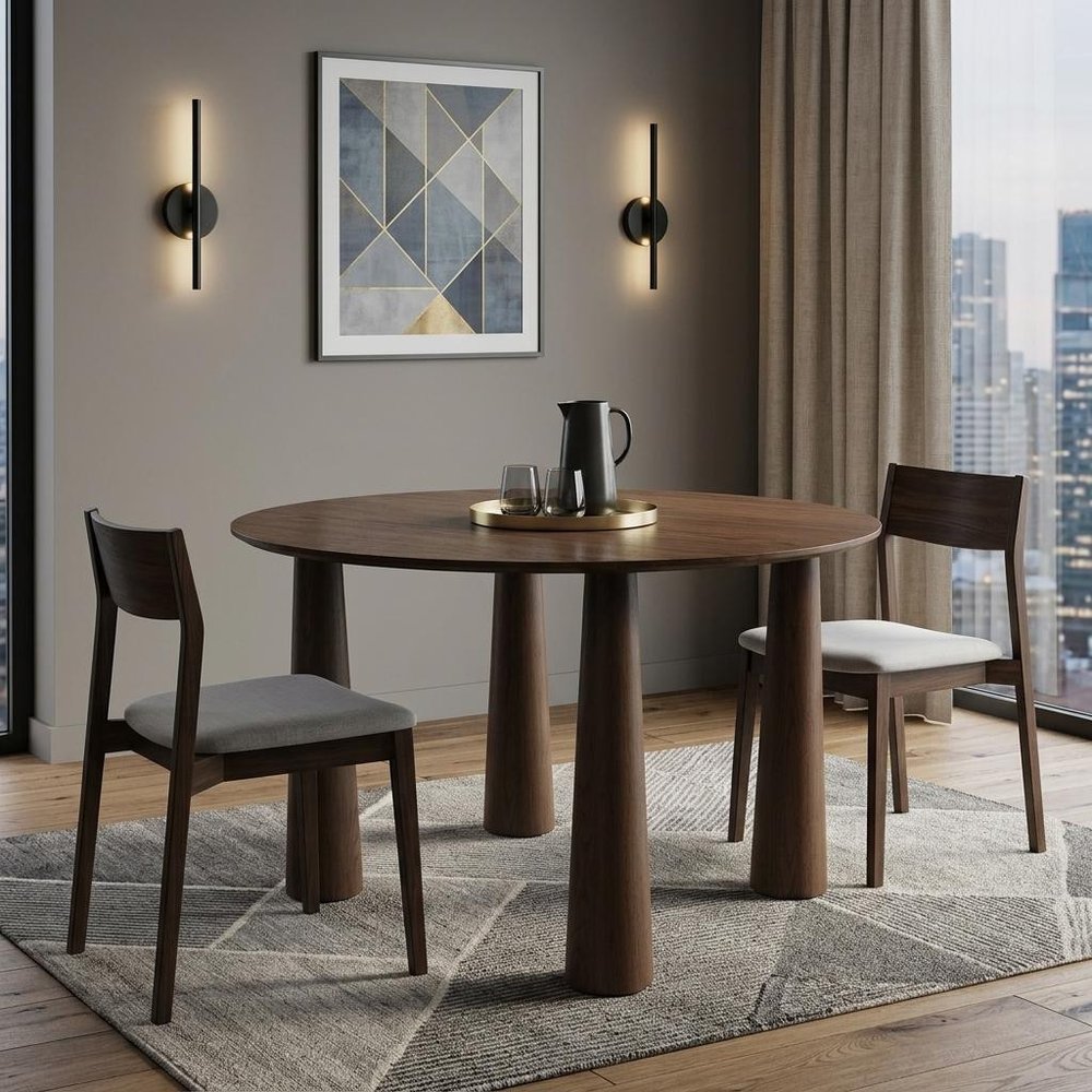 59" Walnut Wood Round Top Dining Table — view 5