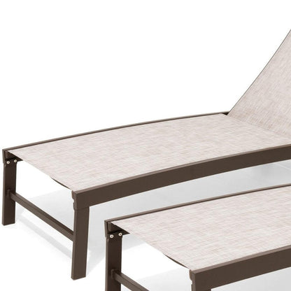 Set of Two Off White Aluminum Five Position Adjustable Sling Outdoor Chaise Lounges HomeRoots