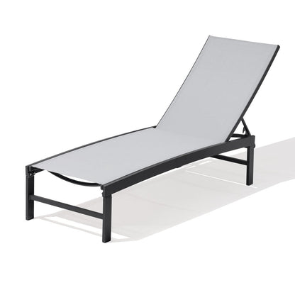 58" Gray Aluminum Five Position Adjustable Sling Outdoor Chaise Lounge HomeRoots