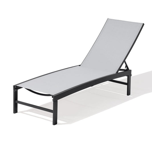 58" Gray Aluminum Five Position Adjustable Sling Outdoor Chaise Lounge