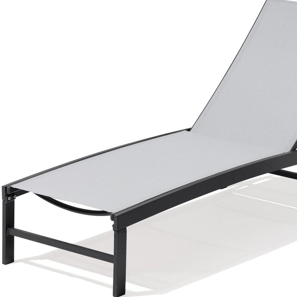 58" Gray Aluminum Five Position Adjustable Sling Outdoor Chaise Lounge — view 4