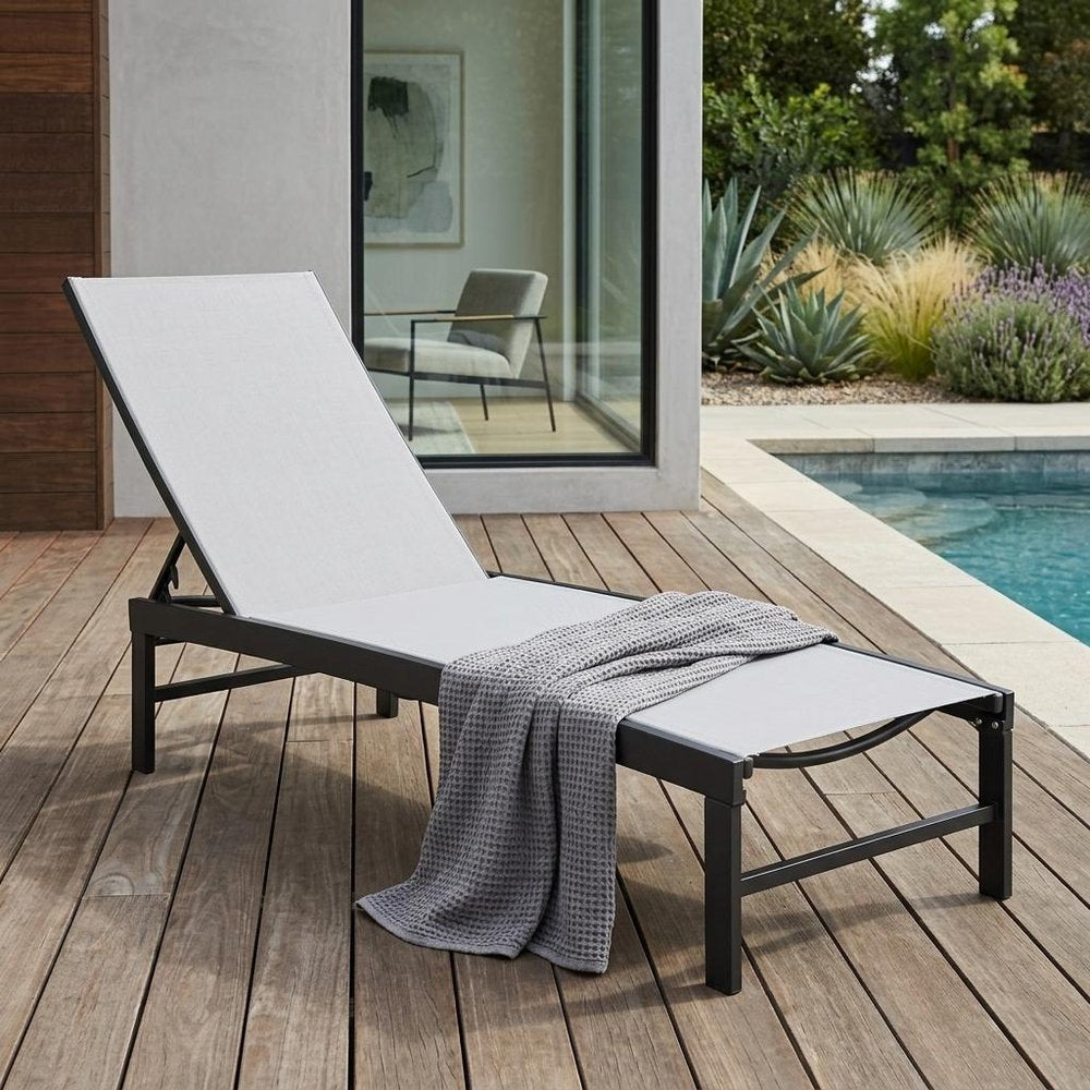 58" Gray Aluminum Five Position Adjustable Sling Outdoor Chaise Lounge HomeRoots